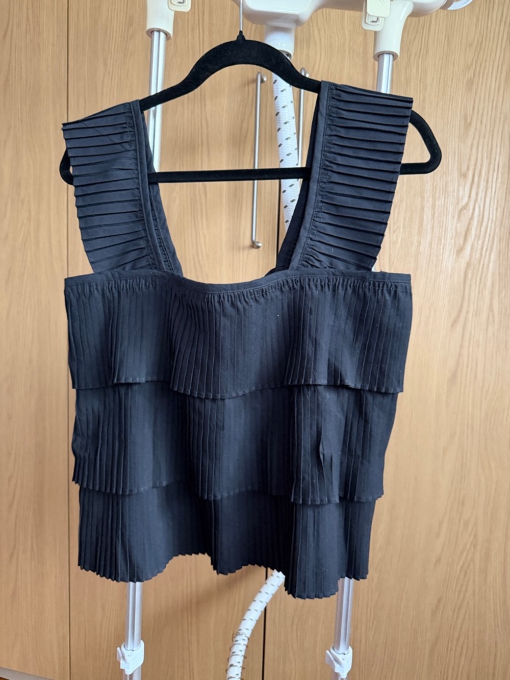 J. Crew Black Pleated Tiered Tank Top